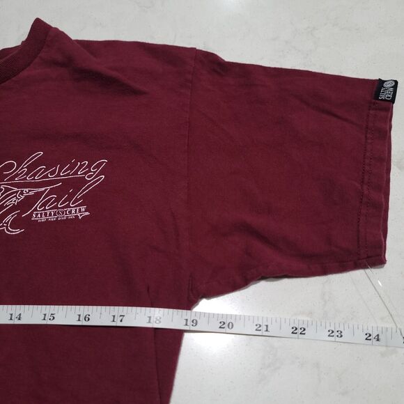 SALTY CREW Chasing Tail RISK TAKERS Classic Burgundy Red Fishing T-shirt M - Picture 3 of 9